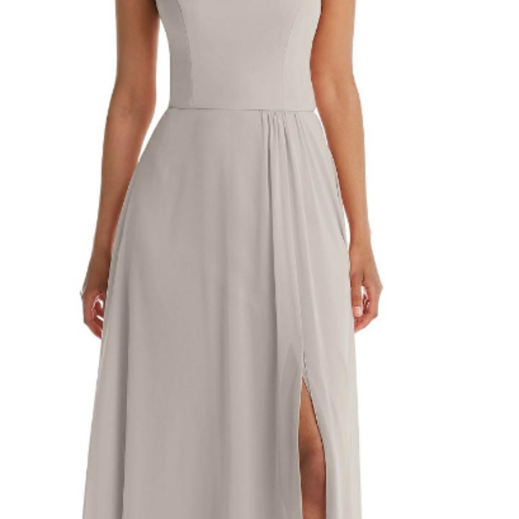 Dessy One Shoulder Chiffon Maxi Dress With Shirred Front Slit